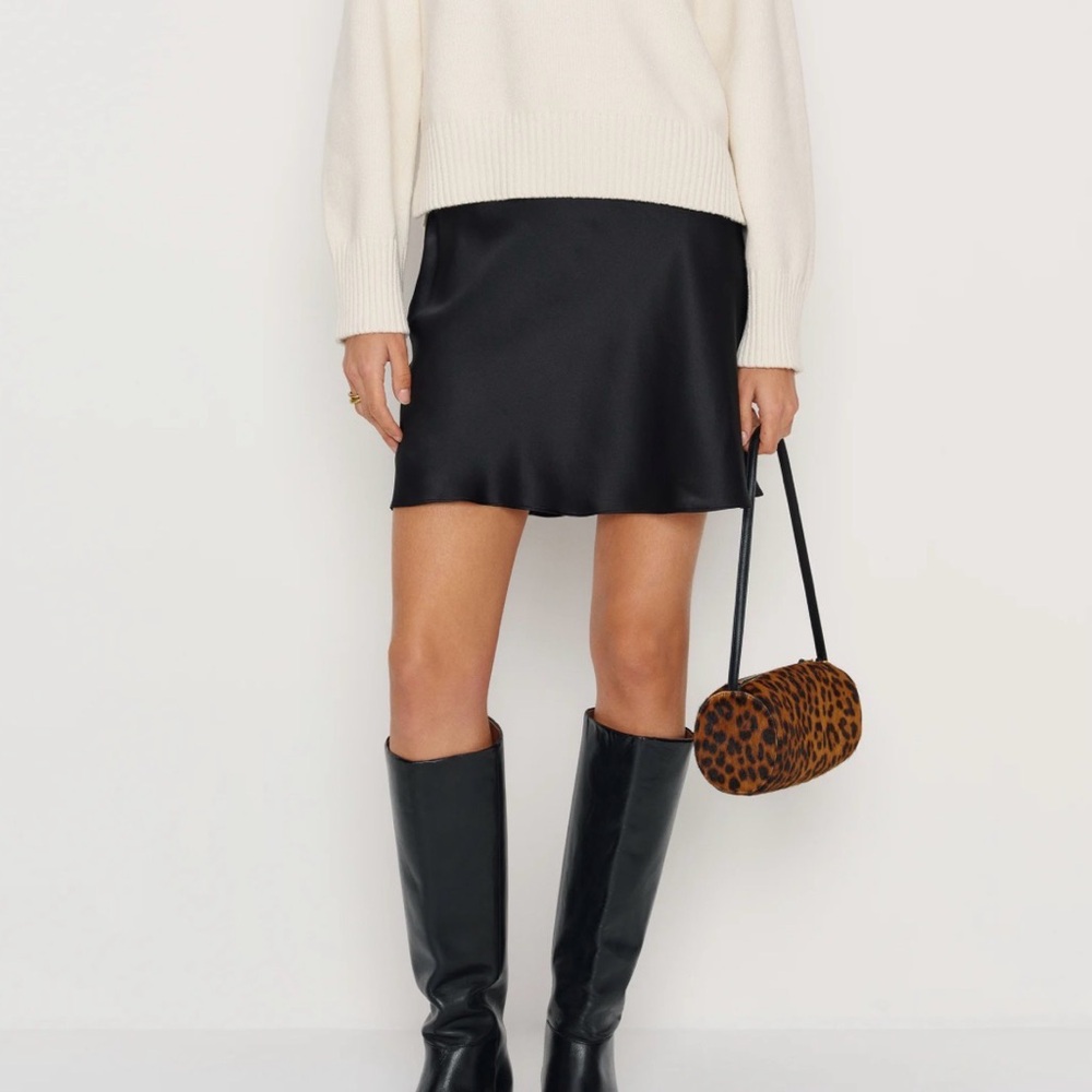 Reformation Black Satin Skirt